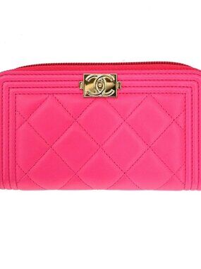 Chanel Pink Lambskin Long Wallet Purse NQ07991